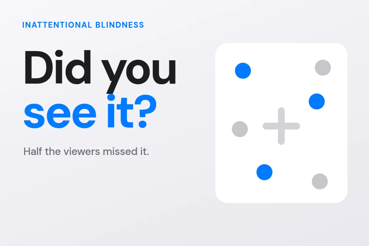Blue and grey dots in a box with a faint cross passing through, under the words did you see it