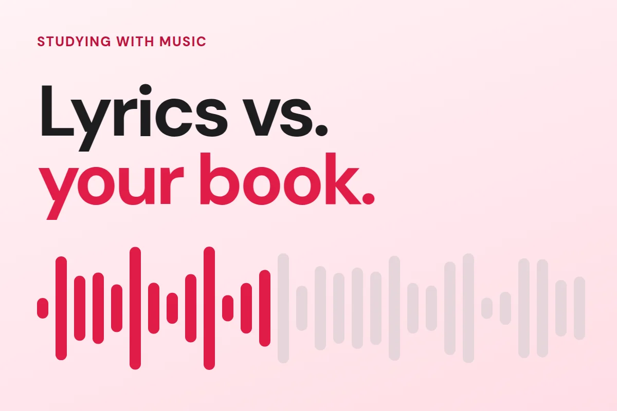A music waveform fading from red to grey, under the words lyrics versus your book