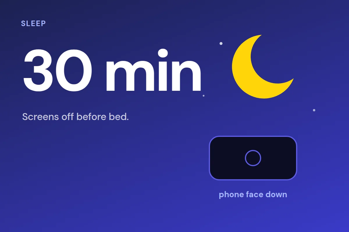 A moon and a phone face down on a night blue background, with the words 30 min